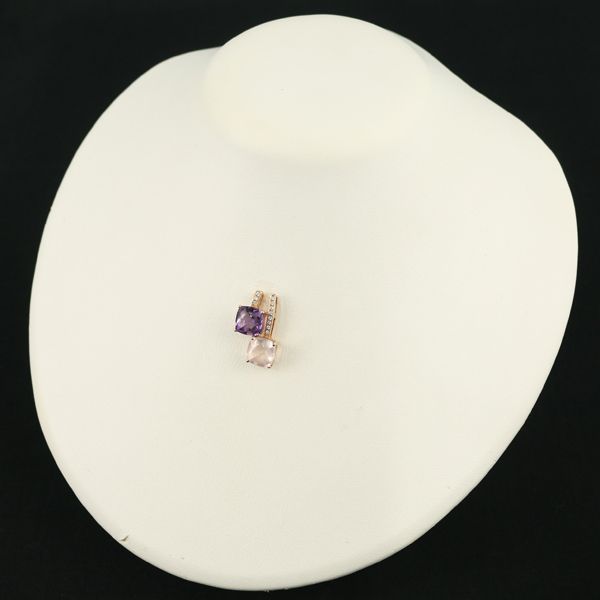 アメジスト ローズクォーツ ダイヤ ダイヤモンド 0.09ct ペンダント