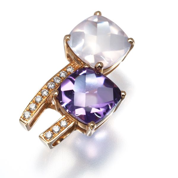 アメジスト ローズクォーツ ダイヤ ダイヤモンド 0.09ct ペンダント