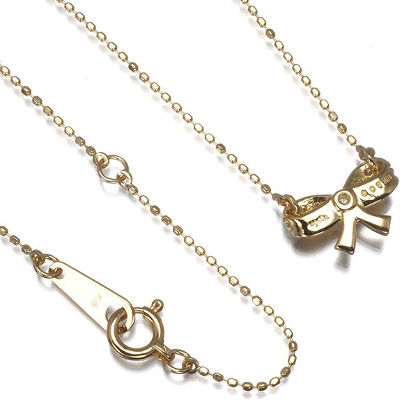 アガット ネックレス ダイヤ ダイヤモンド 0.08ct リボン K18YG