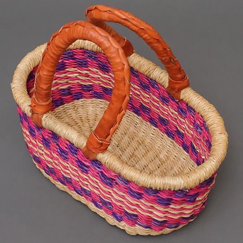 セール/新品/アフリカ ガーナ製/ブルキナボルガ バスケット/42×46cm アフリカ ブルキナファソ 楕円 マルシェバスケット カラー Sサイズ No