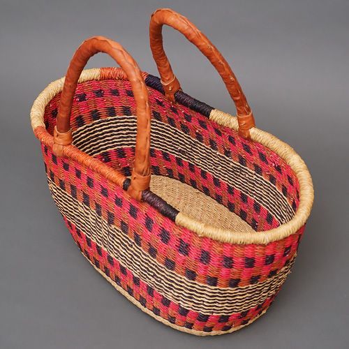 大きなバスケット　アフリカン雑貨　アフリカンバスケット　編みかご アフリカ ブルキナファソ 楕円 マルシェバスケット カラー Lサイズ No