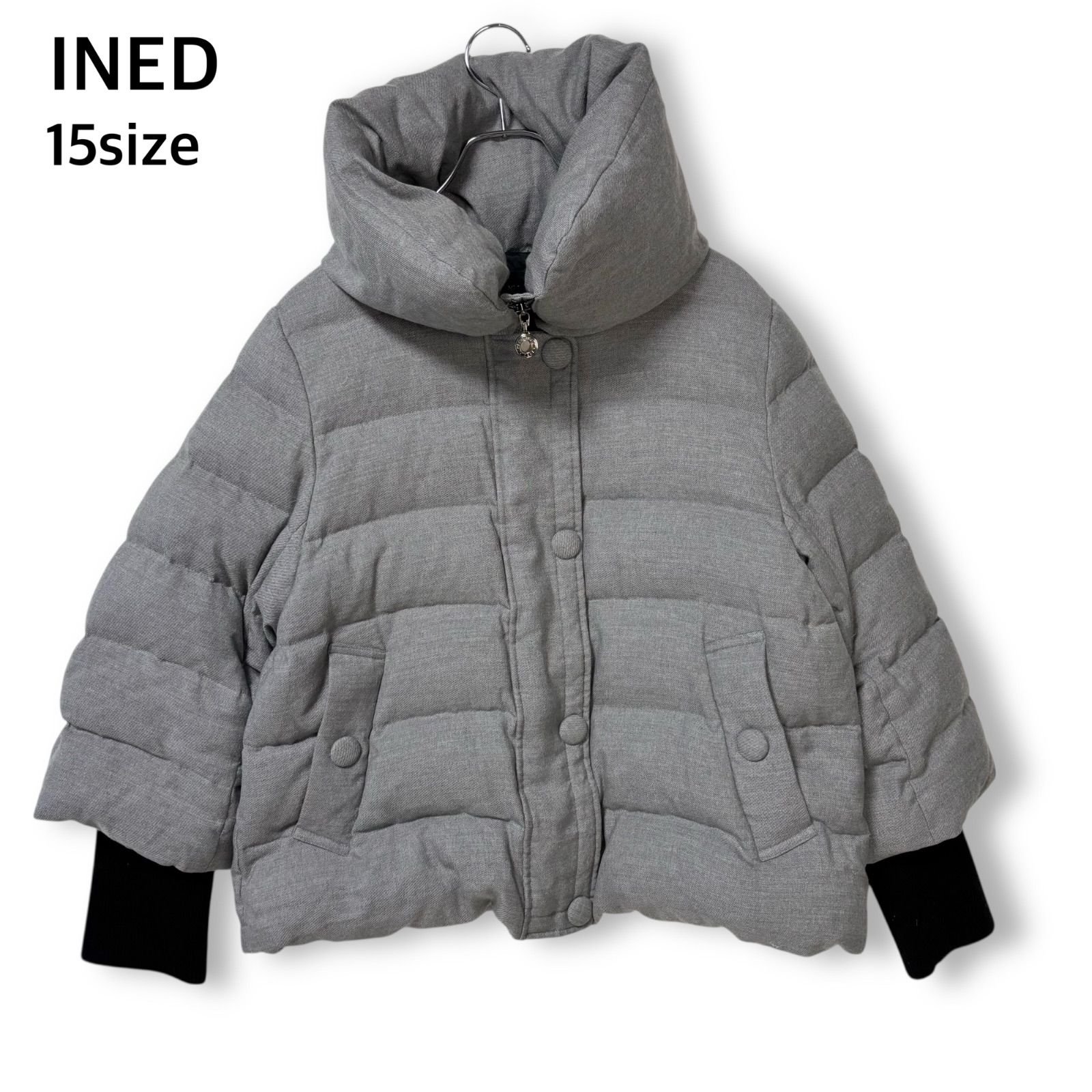 未使用級✨️INED イネド ダウンジャケット ショールカラー グレー L 短丈 INED イネド ダウンジャケット 上品 ボリューム襟 ショールカラー