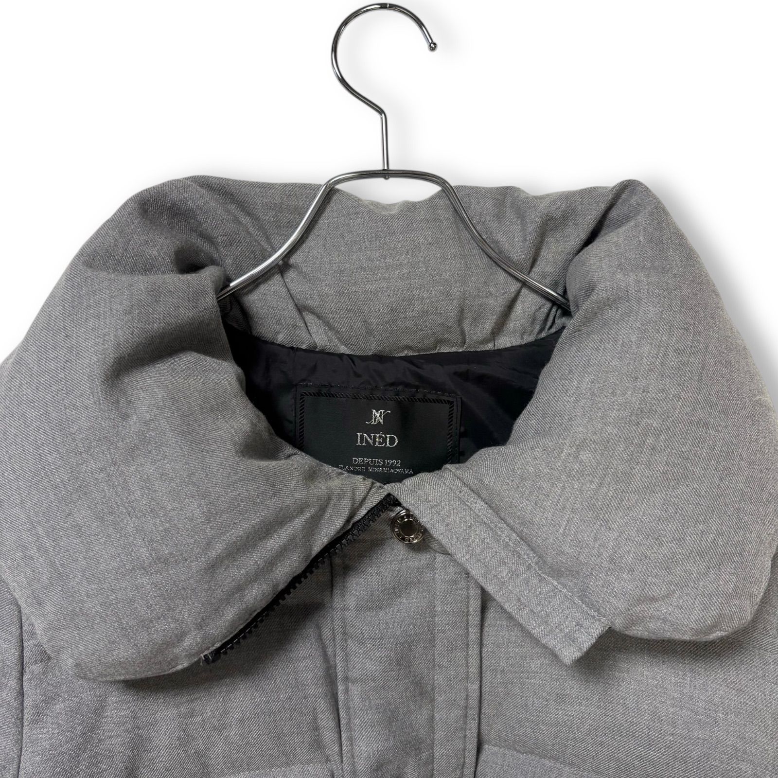 INED イネド ダウンジャケット 上品 ボリューム襟 ショールカラー