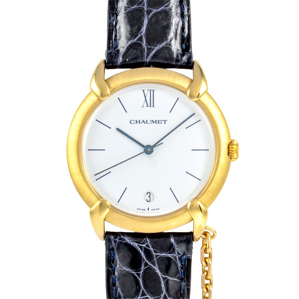 ショーメ CHAUMET グリフィス デイト 腕時計 ホワイト文字盤 K18YG 金無垢 1Pダイヤ レディース【中古】 ショーメ CHAUMET グリフィス デイト 腕時計 ホワイト文字盤 K18YG 金