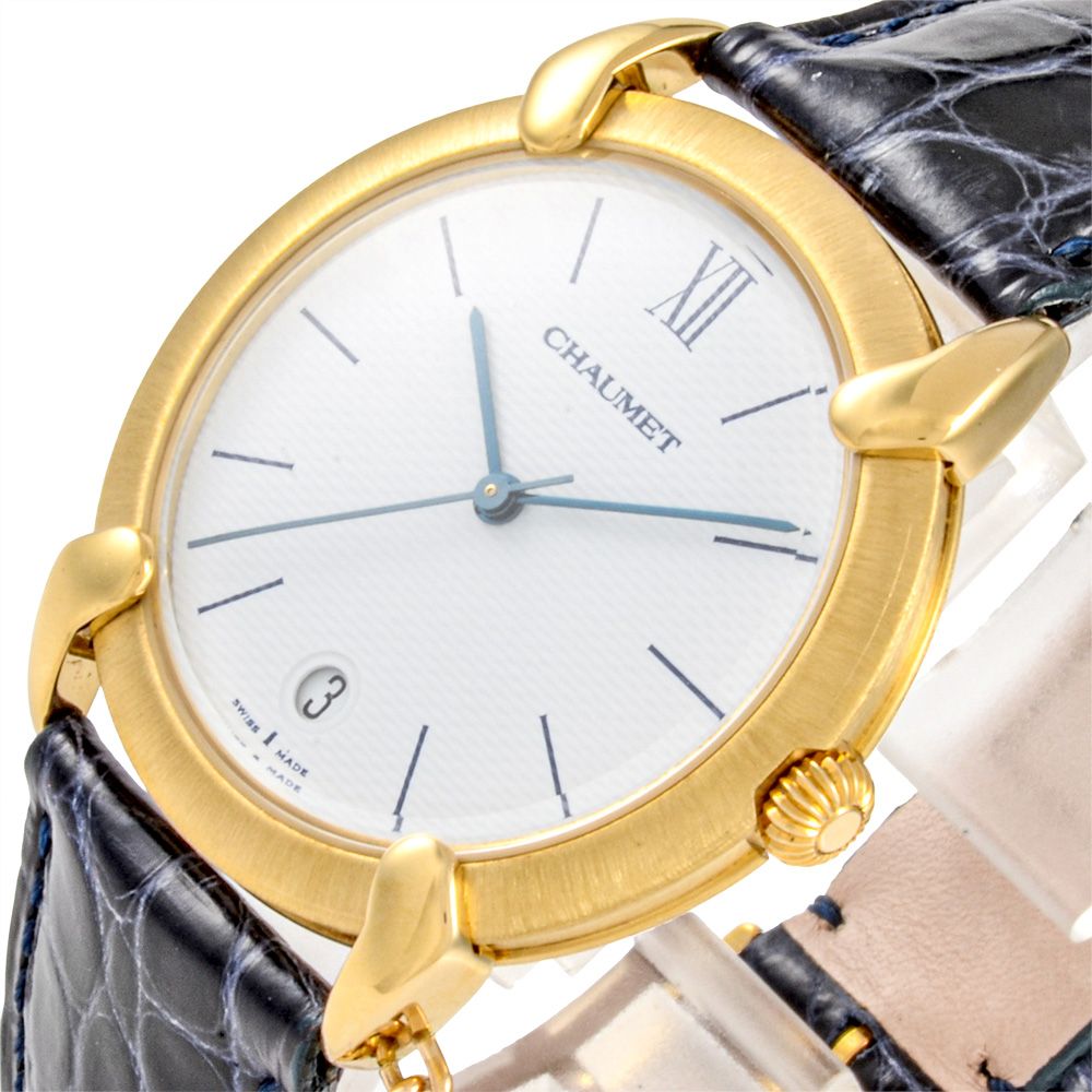 ショーメ CHAUMET グリフィス デイト 腕時計 ホワイト文字盤 K18YG 金無垢 1Pダイヤ レディース【中古】 ショーメ CHAUMET グリフィス デイト 腕時計 ホワイト文字盤 K18YG 金
