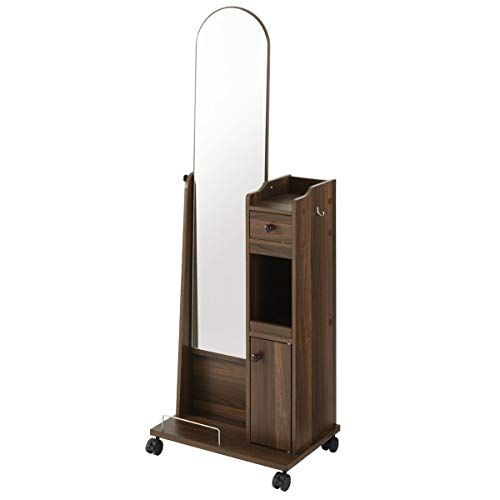 ぼん家具 化粧台 ドレッサー コンセント付き 全身鏡 キャスター付き