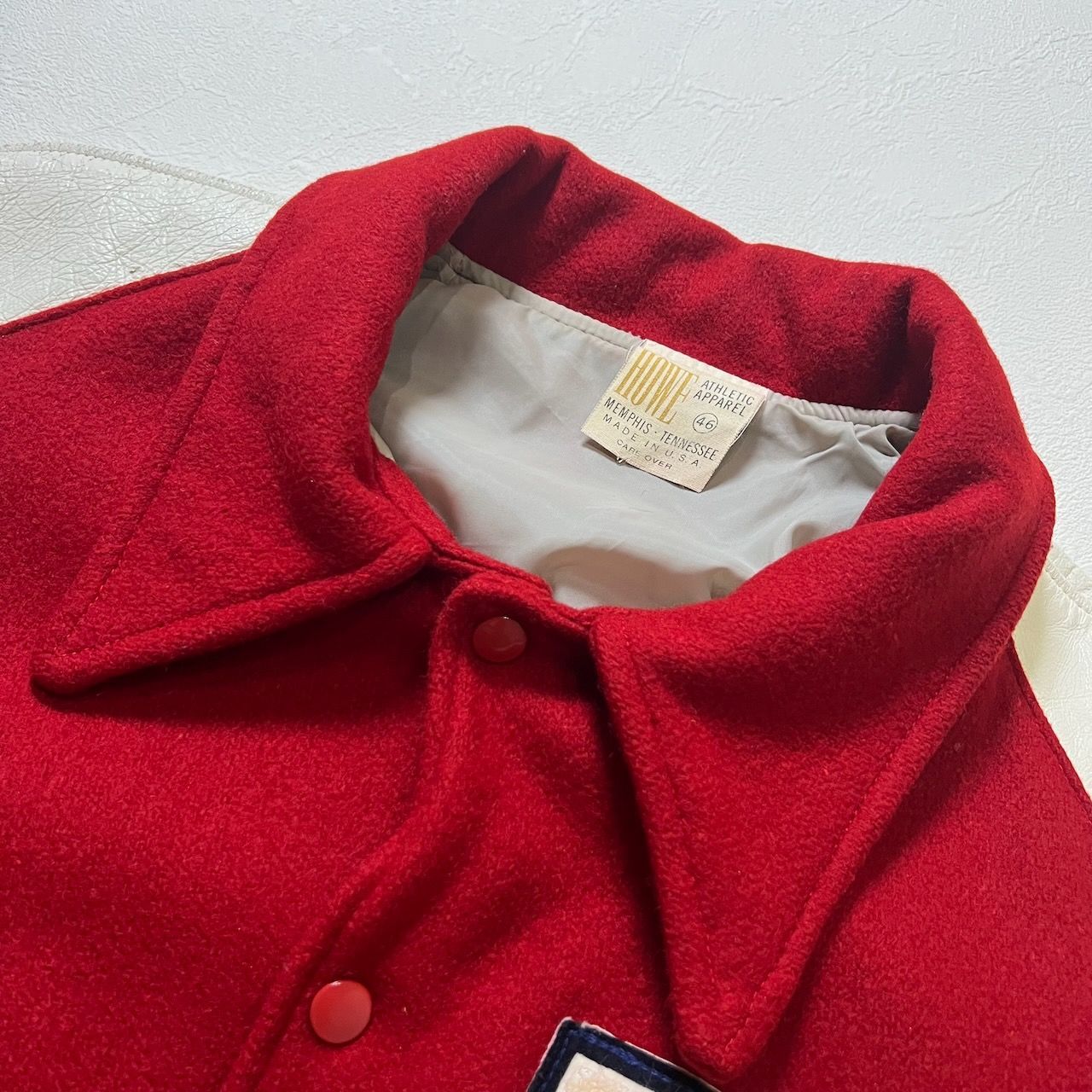 90s USA HOWE 胸刺繍ワッペン スタジャン ハウ レッド ホワイト 46 