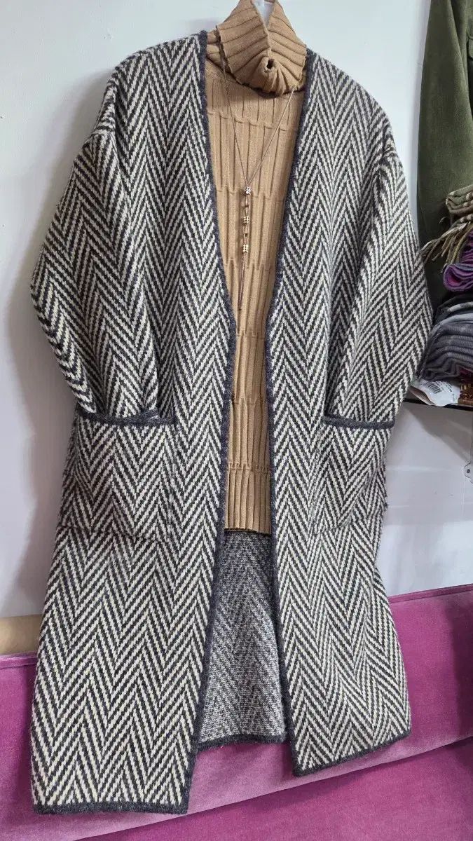 ヘリンボーン パータン ロング カーディガン コート - メルカリ