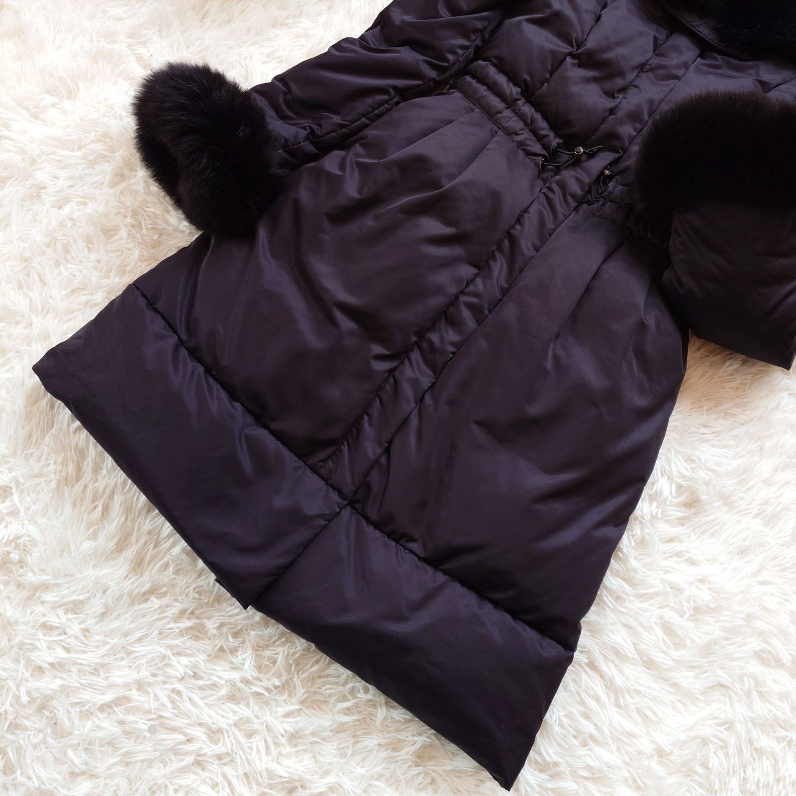 ハロッズ Harrods ダウンコート レッキスファー付ロング丈 3 黒ブラック ハロッズ Harrods ロング ダウンコート ダウンジャケット フォックス