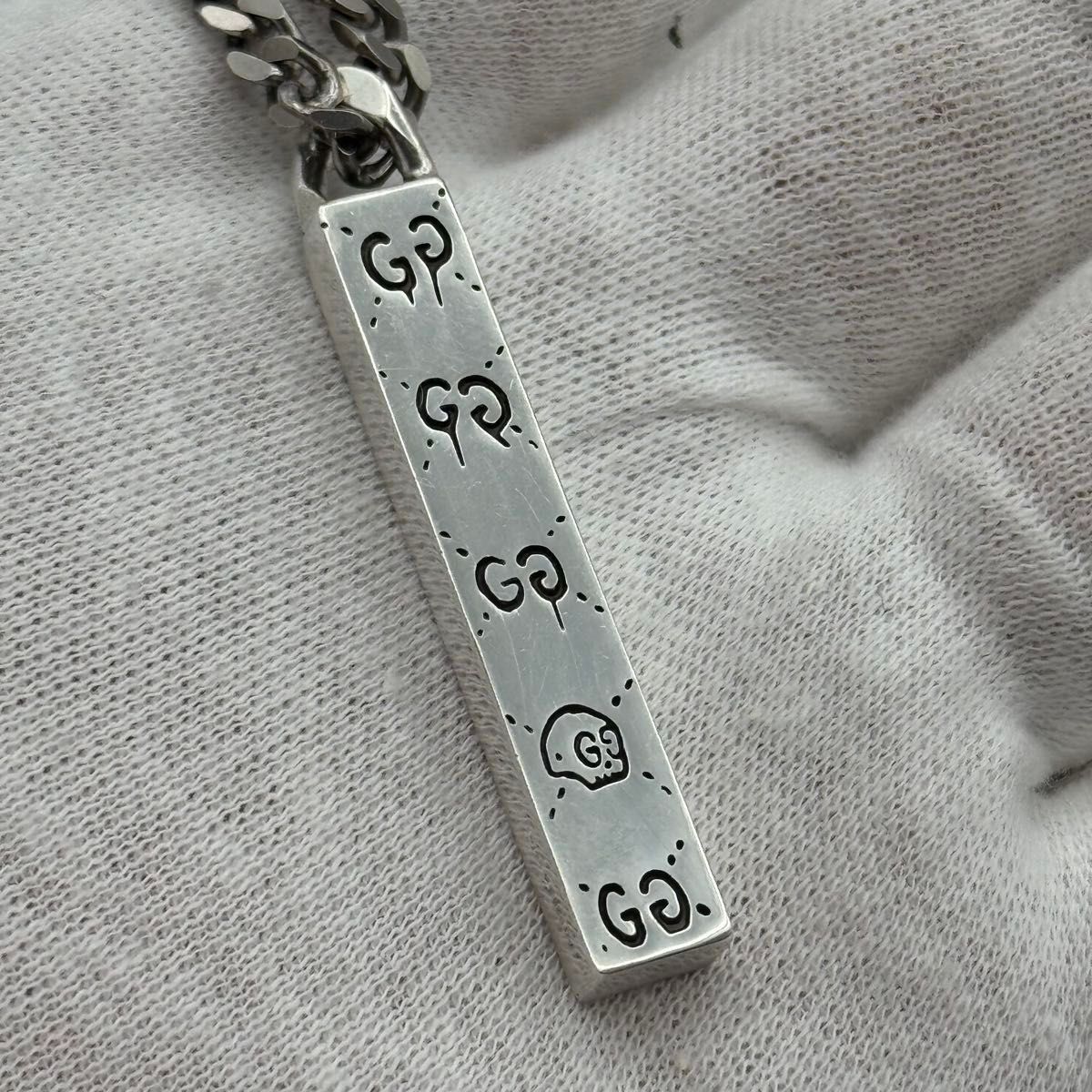 美品✨　グッチ　ネックレス　ゴースト　スカル　スクエア GG シルバー　喜平 GUCCI ゴースト スカル gg 棒 スクエア 喜平 中太 ネックレス1-33