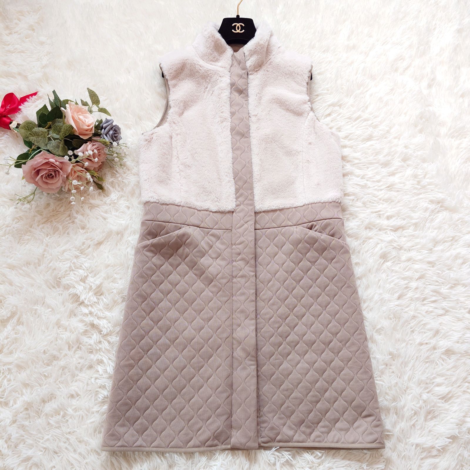 23区GOLF フェイクファー キルト ワンピース レディース ゴルフ 防寒 WOMEN】フェイクファー×キルト ワンピース 1枚で暖かい寒い日の防寒