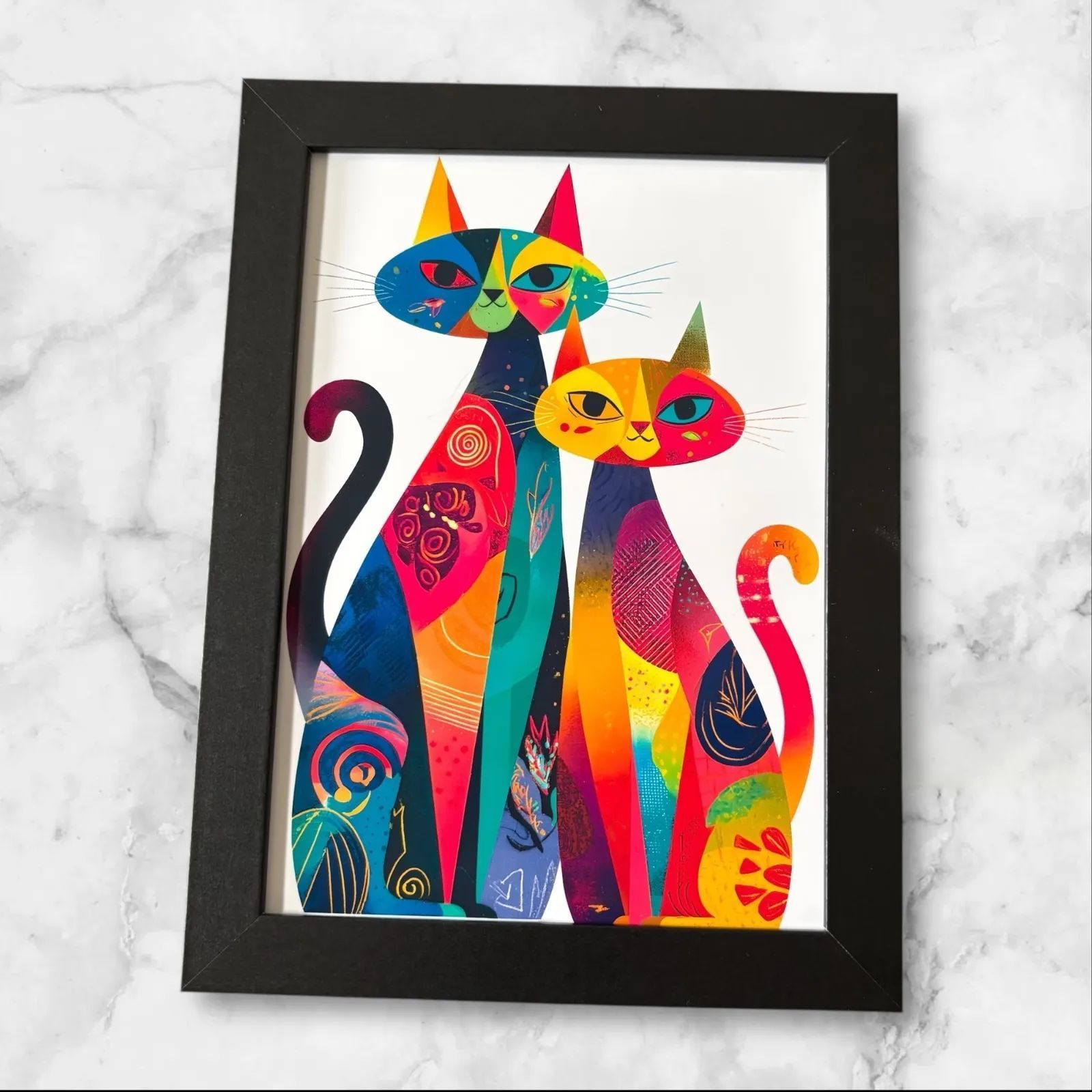 猫 ねこ アート作品 カラフル ネコ アート 抽象画 水彩画風 額装アート