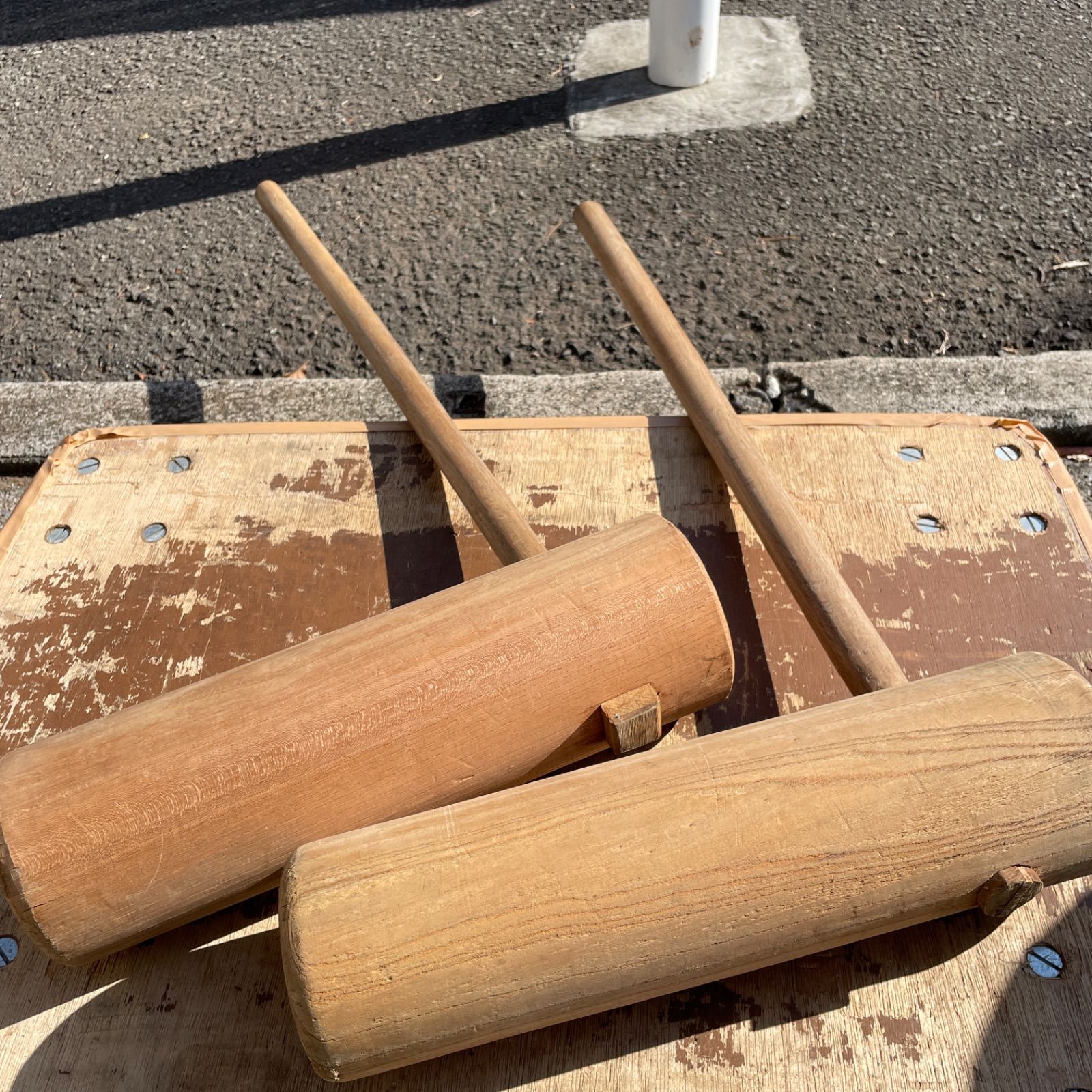 臼・うす・ウス・欅臼・餅つき臼 3升臼 杵2本セット 横浜から50kmほど