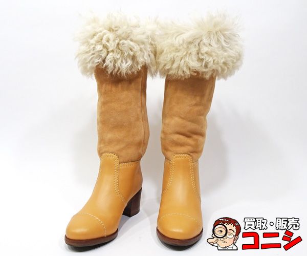 質コニシ】【CHANEL/シャネル】ロングブーツ スエード ファー ベージュ