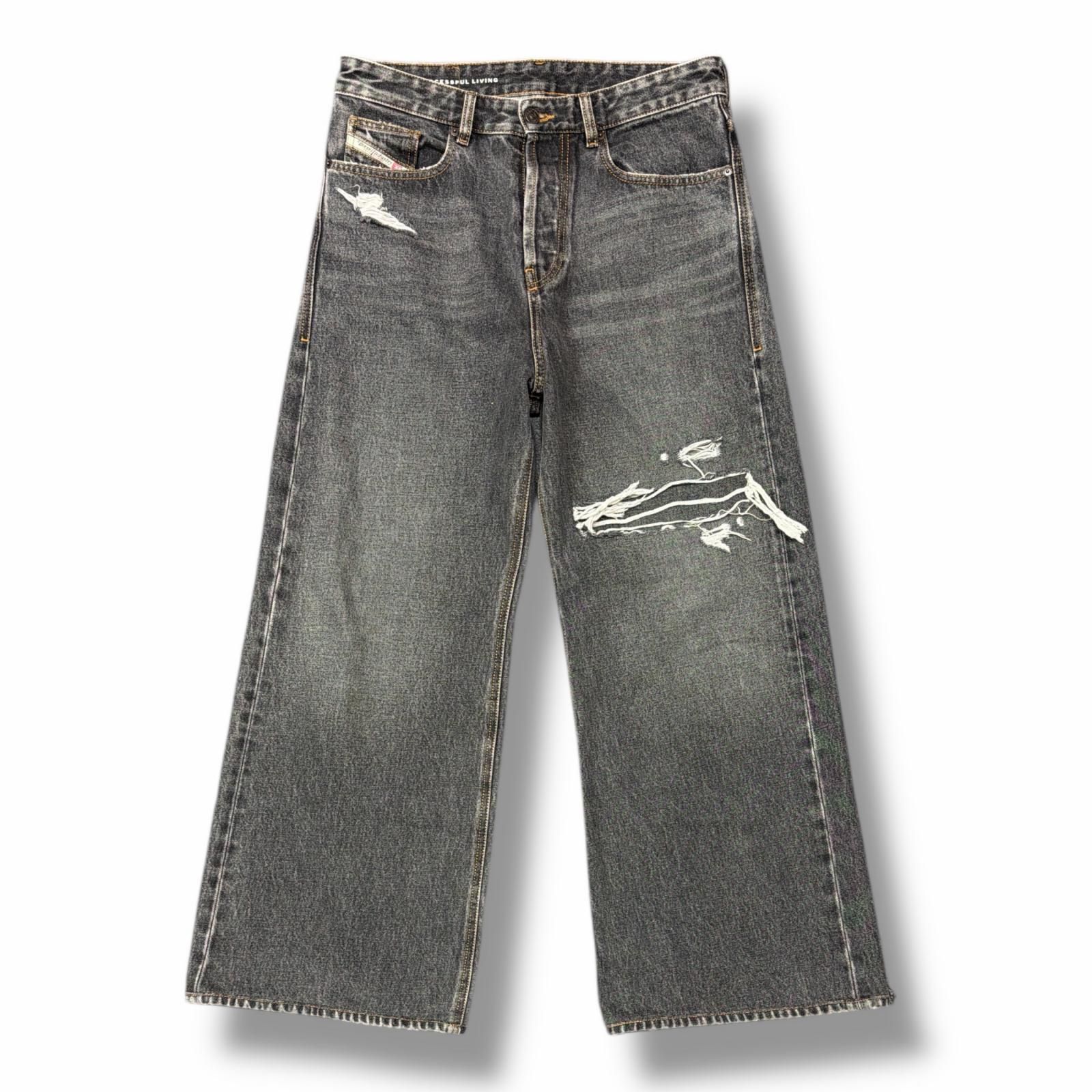 メンズ DIESEL ダメージ加工ワイドデニムパンツ デニムパンツ 