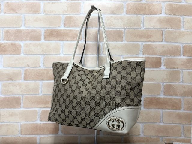 中古】 袋有 GUCCI グッチ GGロゴ トートバッグ キャンバス ベージュ