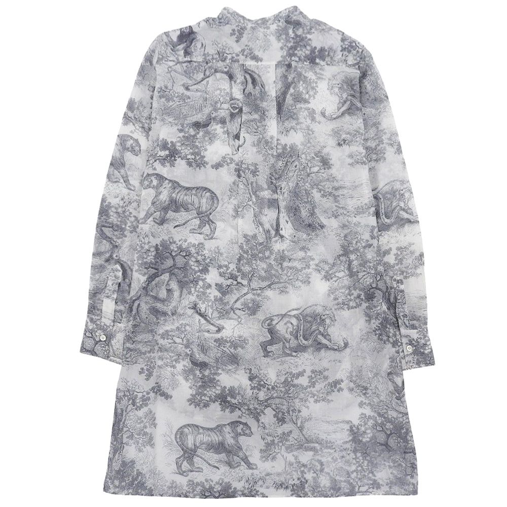 【DIOR】グレー ワイシャツ　BEE刺繍 DIOR ディオール トワル ドゥ ジュイ コットンボイル Bee刺繍 ロング