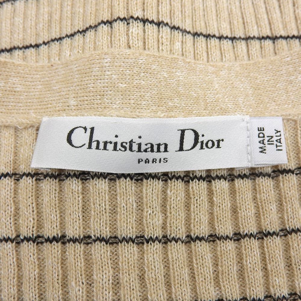 DIOR ディオール Bee刺繍 カシミヤ×リネン ロゴボタン ボーダー ニット