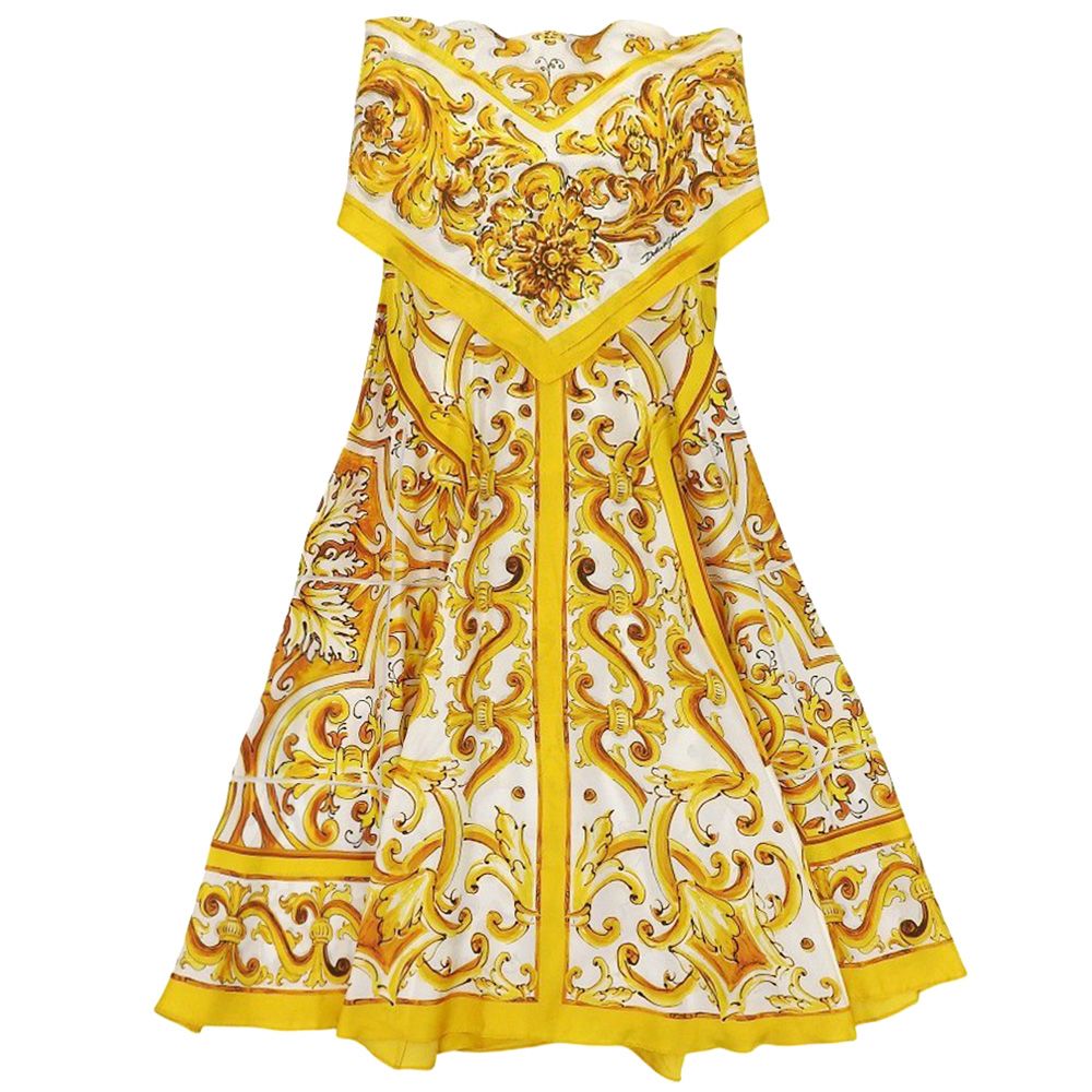 ドルチェアンドガッバーナ 紫陽花 ワンピース ドレス ロゴ シルク 36 DOLCE&GABBANA ドルチェアンドガッバーナ 総柄 シルク混 ワンピース