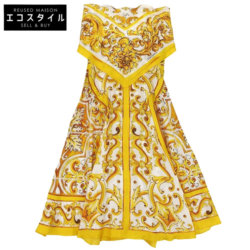 極美品✨ドルチェ&ガッパーナ DG ワンピース シルク 総柄 大きいサイズ 42 DOLCE&GABBANA ドルチェアンドガッバーナ 総柄 シルク混 ワンピース