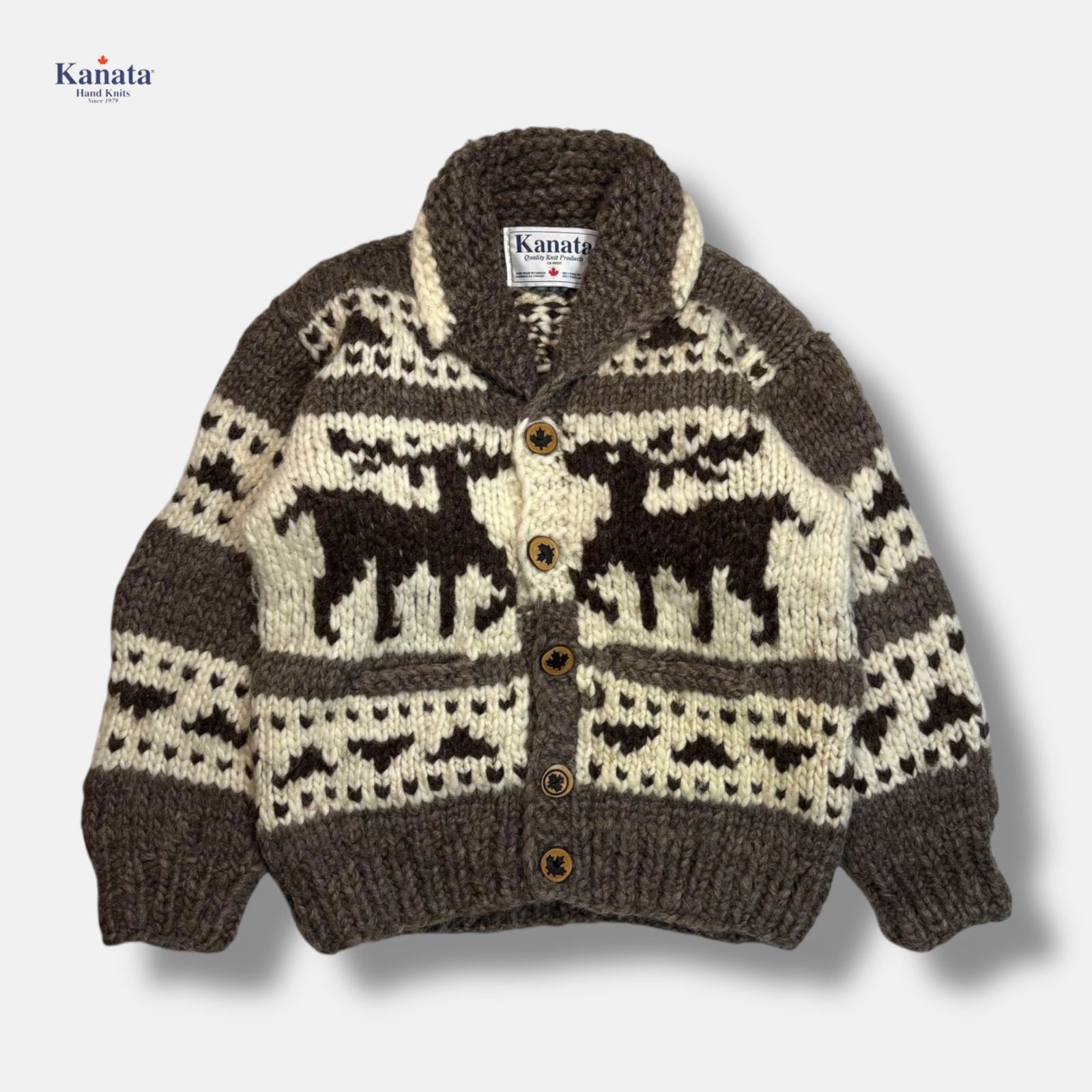 Kanata カウチンセーター トナカイ柄 アイボリー×ブラウン - メルカリ