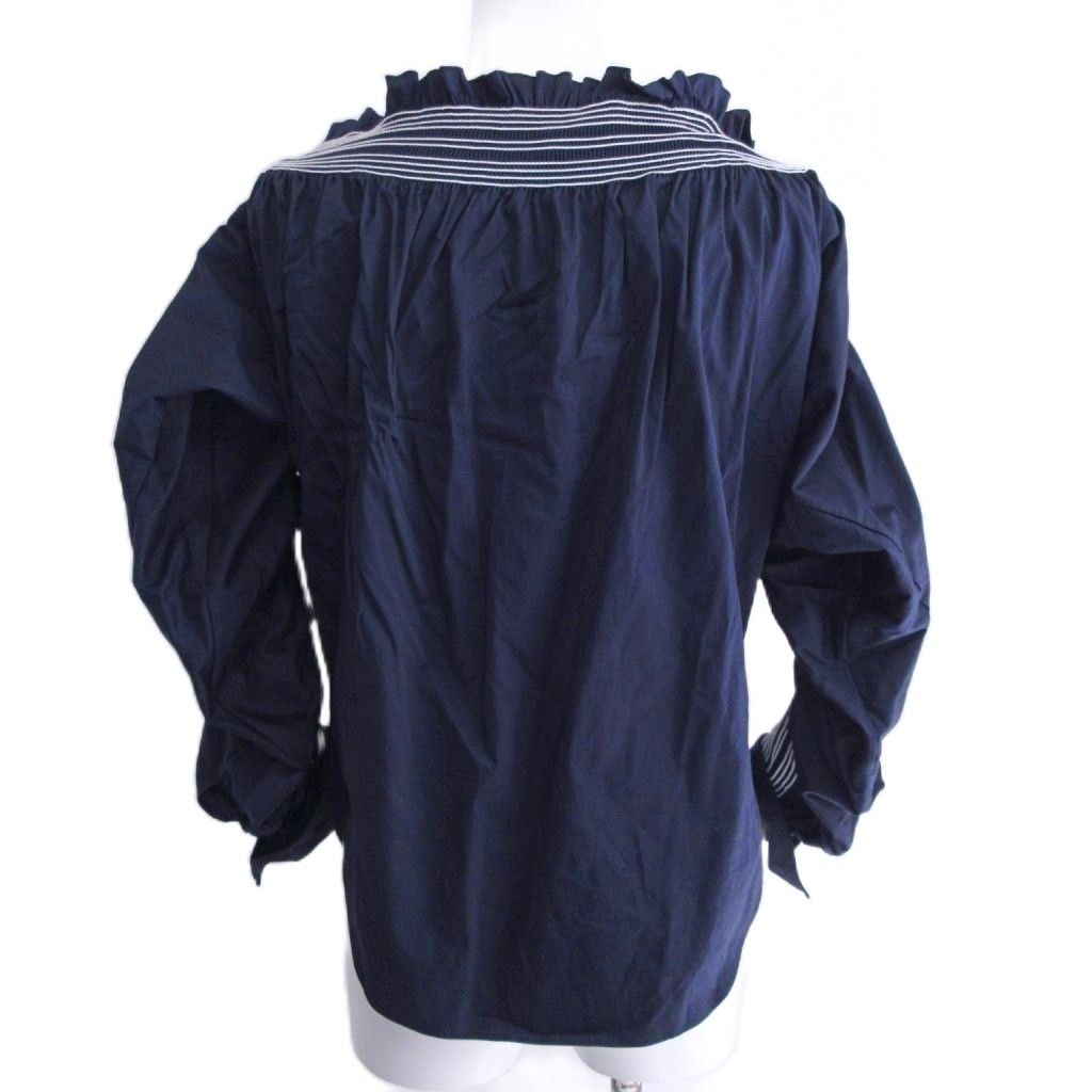 ADEAM ブラウス　長袖　フリル　ネイビー アディアム ADEAM Long Sleeve Smocking プルオーバーブラウス フリル