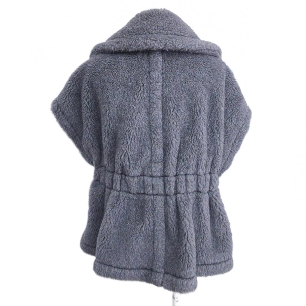 [美品]ボアポンチョ テディベア アルパカ混 シルク混 フード付き グレー 美品]ボアポンチョ テディベア アルパカ混 シルク混 フード付き グレー