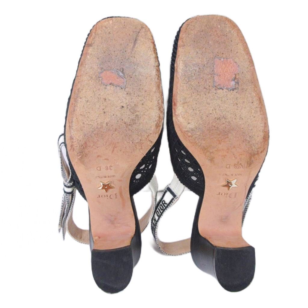 クリスチャンディオール Christian Dior パンプス リボン ロゴ 刺繍