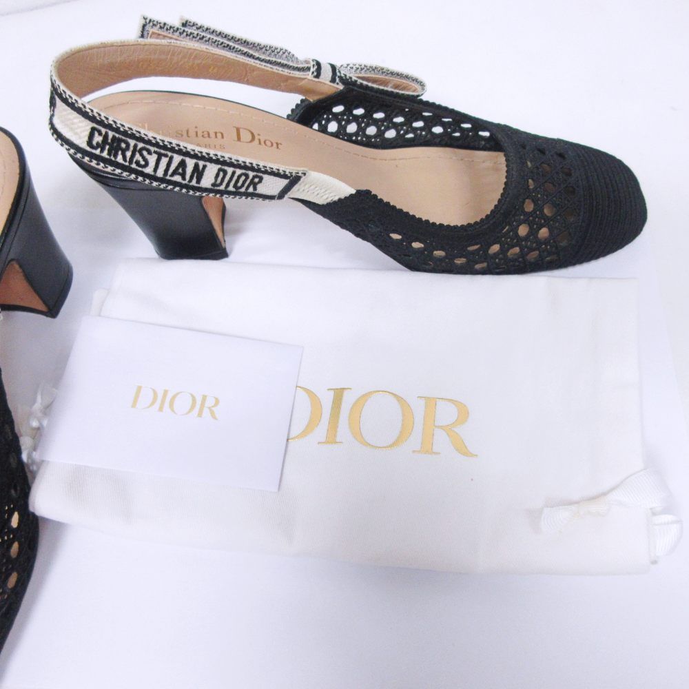 クリスチャンディオール Christian Dior パンプス リボン ロゴ 刺繍
