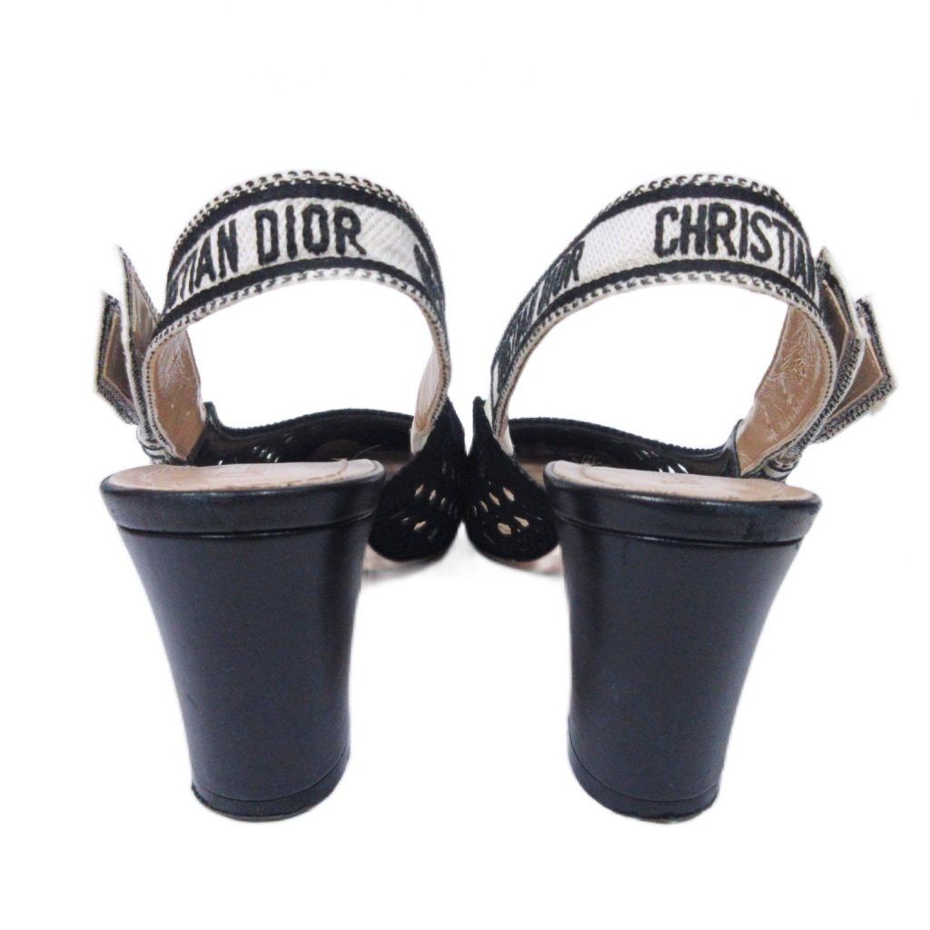 クリスチャンディオール Christian Dior パンプス リボン ロゴ 刺繍