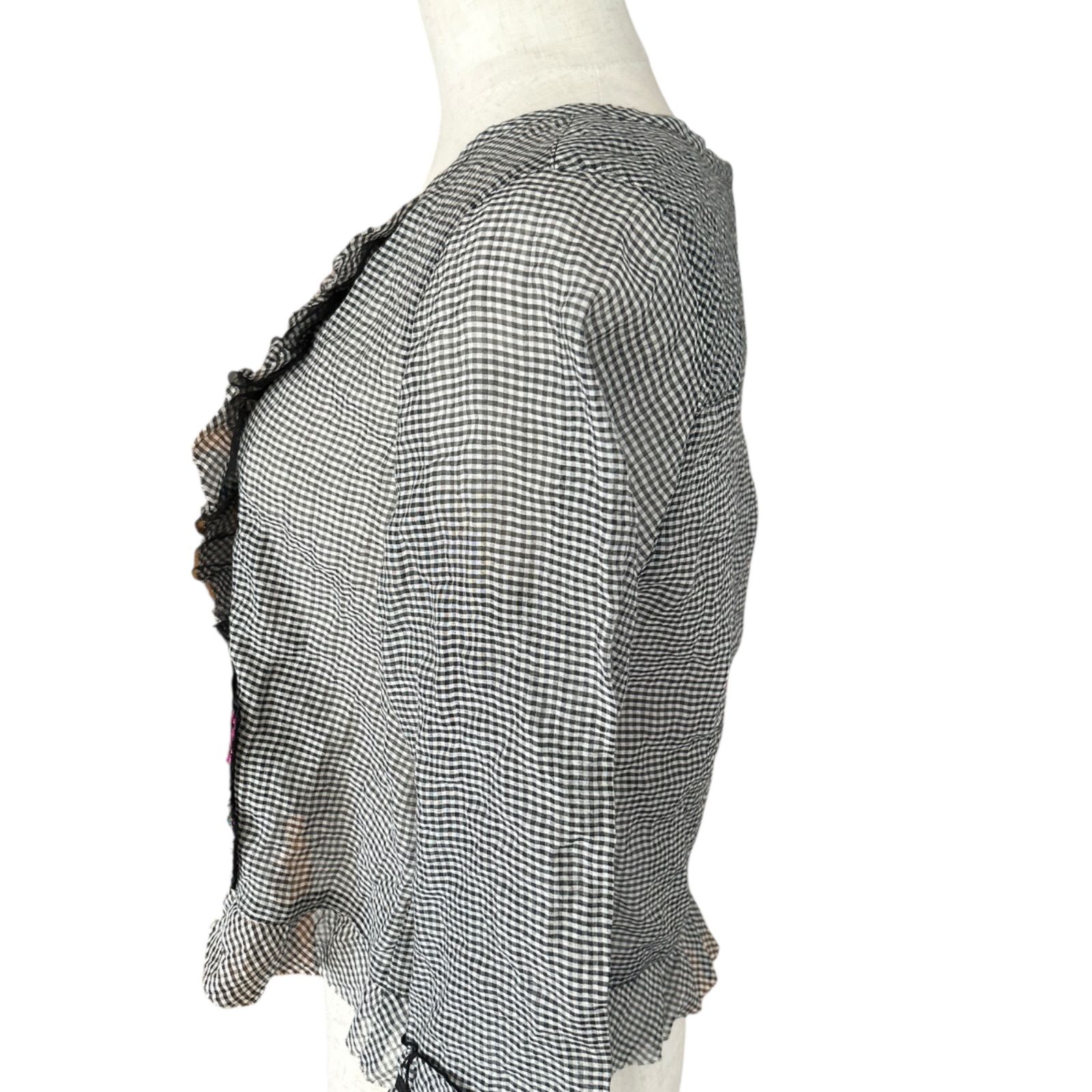 アルベロベロ オレボレブラ 豚さん刺繍ワッペン ブラウス ギンガム