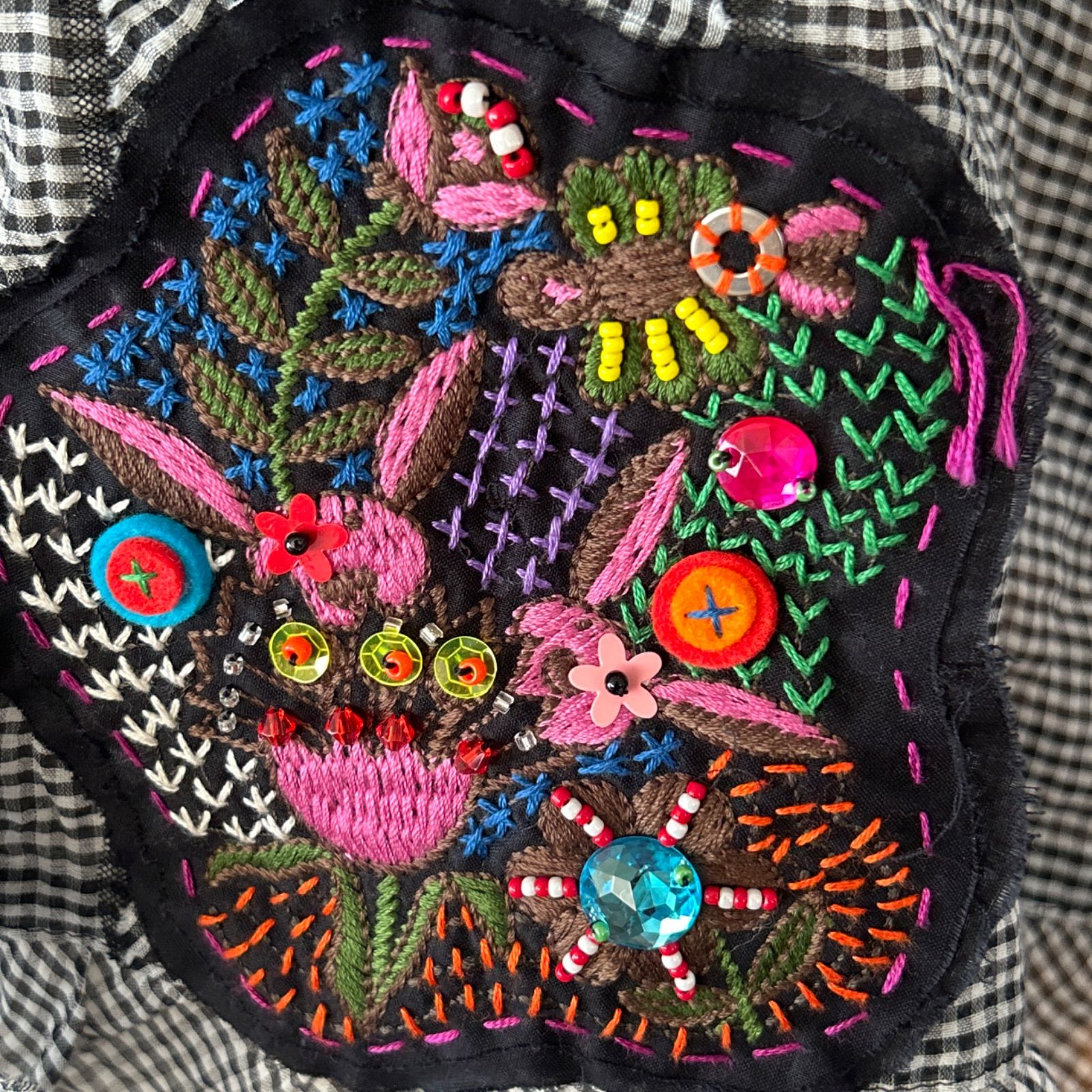 アルベロベロ オレボレブラ 豚さん刺繍ワッペン ブラウス ギンガム