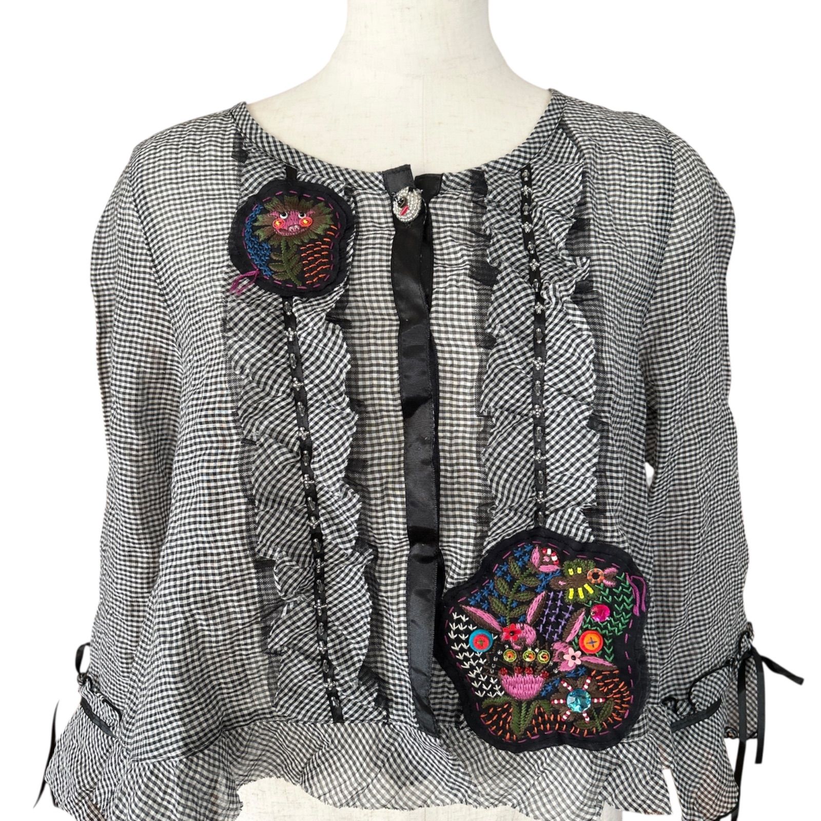 アルベロベロ オレボレブラ 豚さん刺繍ワッペン ブラウス ギンガム