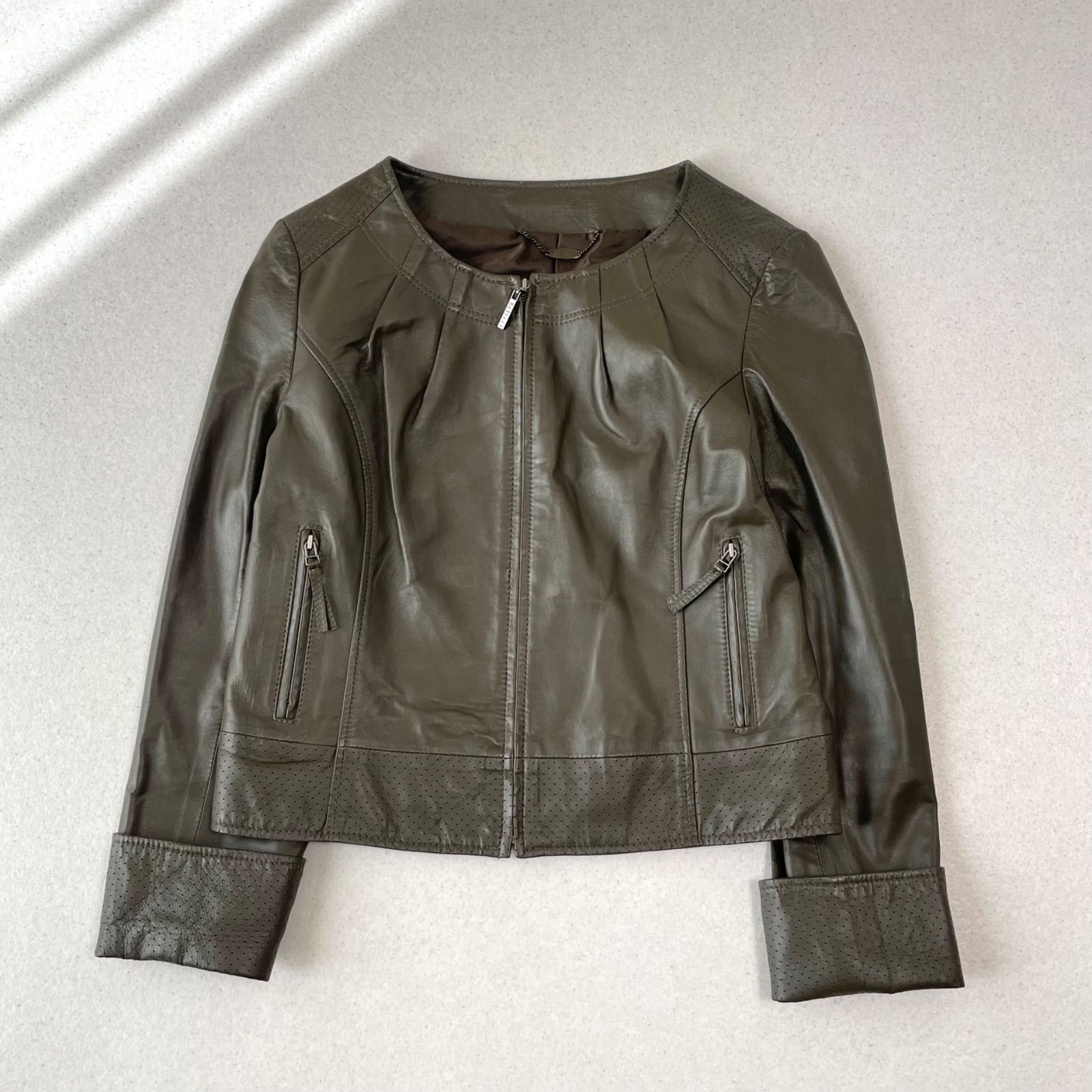 Reflect リフレクト 羊革 ラムレザー ノーカラージャケット ブルゾン