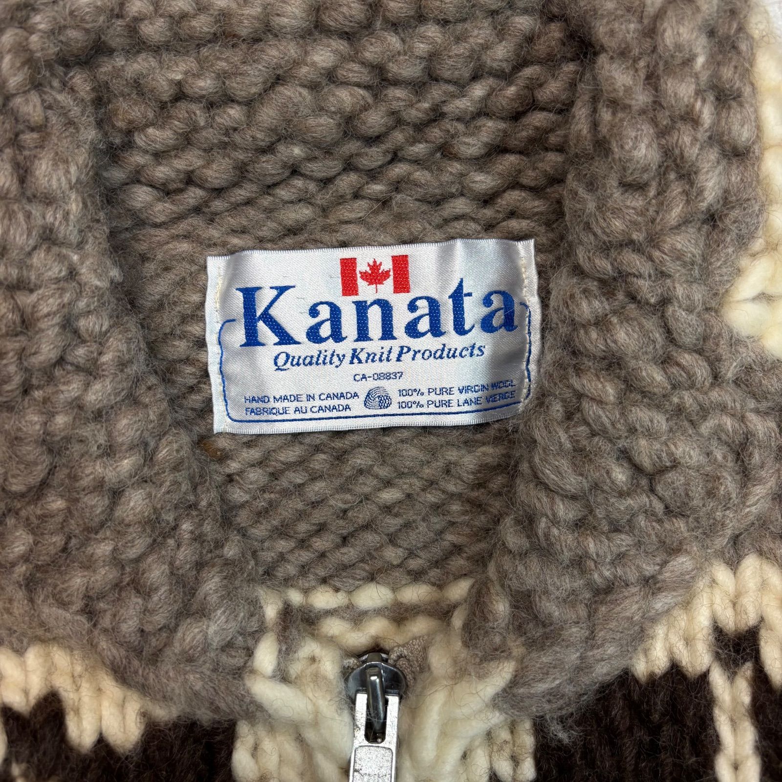 Kanata カウチンセーター ジップアップ トナカイ柄 アイボリー 