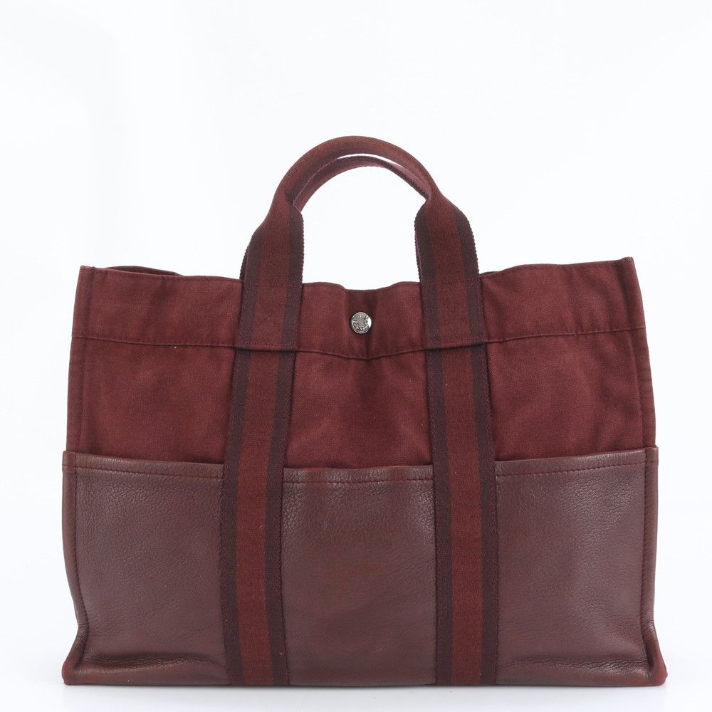 極美品 エルメス フールトゥ MM ハーフレザー キャンバス トート