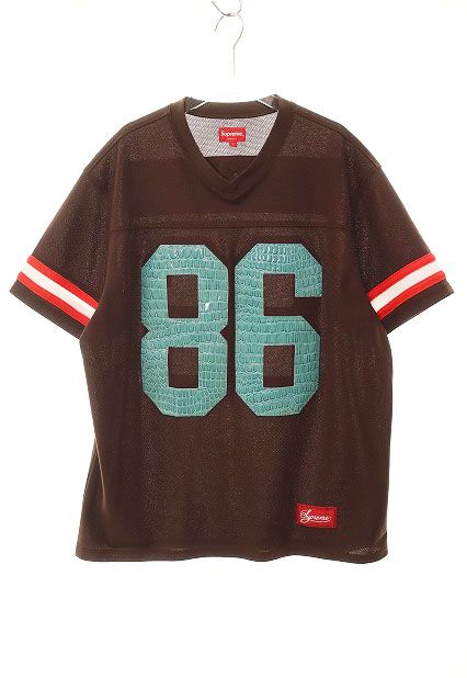 美品 Supreme メッシュTシャツ　フットボールジャージ　 クロコ型押　半袖 シュプリーム SUPREME 22SS FAUX CROC FOOTBALL JERSEY BROWN L