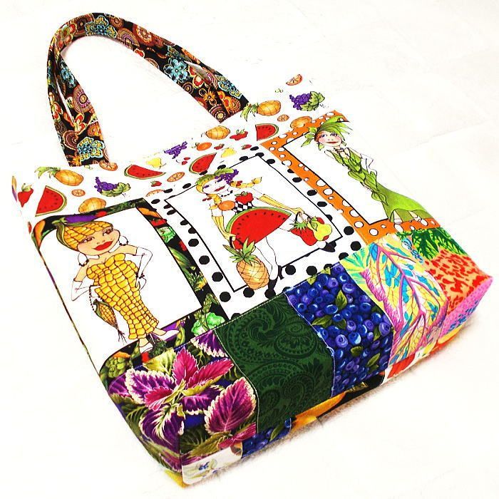 大きめトートバッグ ロラライハリス フルーツ＆ベジタブルレディ 野菜