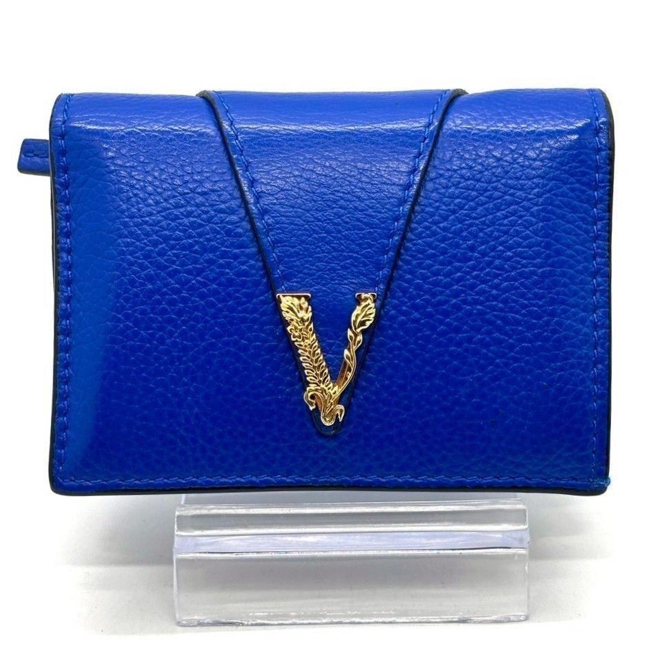 VERSACE 青 レザー 二つ折り財布 VERSACE（ヴェルサーチェ） 財布 ベルサーチ メドゥーサ 二つ折り
