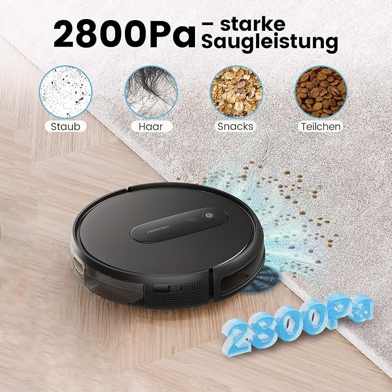 ロボット掃除機 2800Pa 強力吸引 WiFi App対応遠隔操作　ブラック ロボット掃除機 2800Pa 強力吸引 お掃除クリーナー 音量調節 静音 120