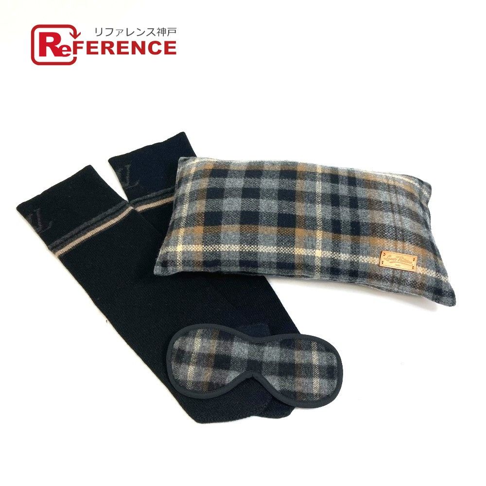 LOUIS VUITTON ルイヴィトン クッション アイマスク 枕 靴下 3点 R99136 ウール グレー系