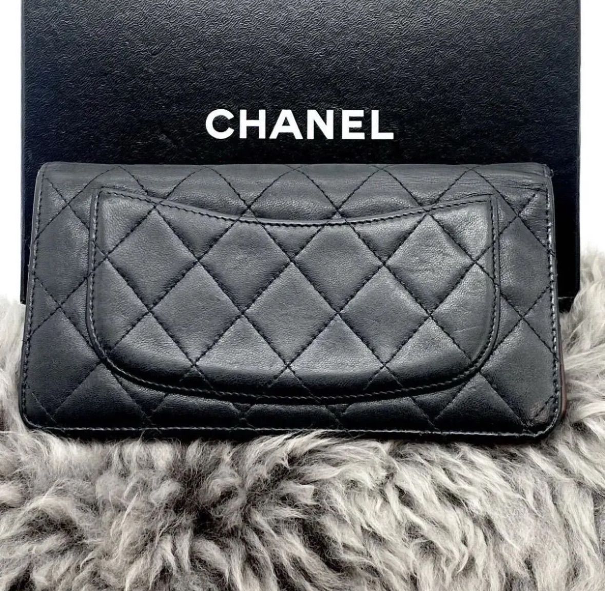 極美品】シャネル CHANEL マトラッセ ラムスキン 長財布 ブラック ぶ