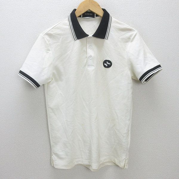 GUCCI ホワイトポロシャツ メンズ t□イタリア製□グッチ/GUCCI テップライン半袖ポロシャツ□白【メンズ