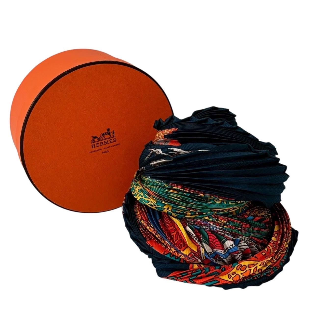 HERMES PARIS エルメス プリーツスカーフ L'ATLANTiDE 箱付き シルク