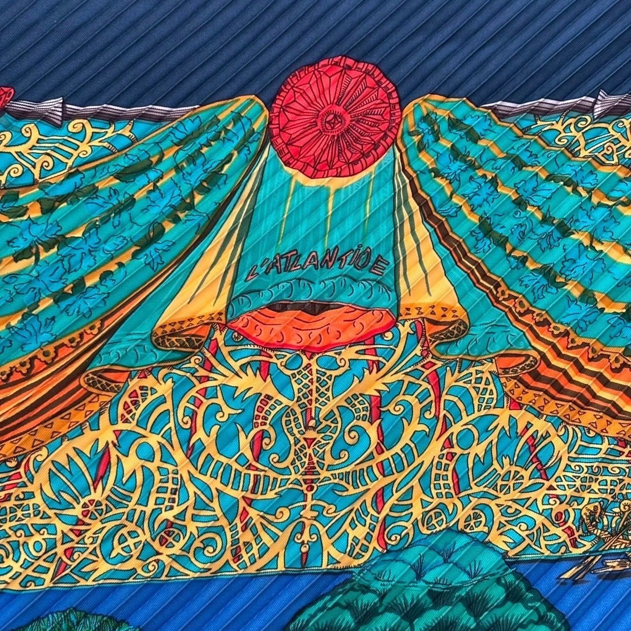 HERMES PARIS エルメス プリーツスカーフ L'ATLANTiDE 箱付き シルク