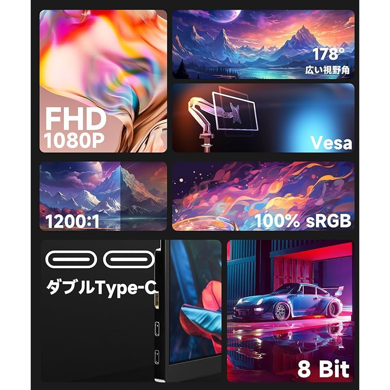 Ingnok モバイル モニター 18.5インチ モバイルディスプレイ 100%sRGB