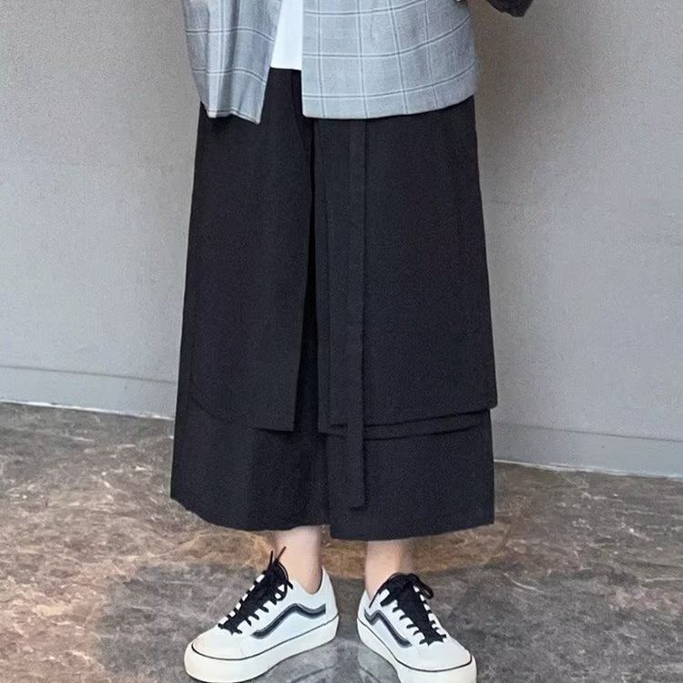 新品 サルエルパンツ 変形 メンズ ワイドパンツ 巻きドレープ アラジンパンツ ゆったり 袴パンツ ウエストゴム 男女兼用 リラックスパンツ ブラック系 オールシーズン オーバーサイズ mlnhc