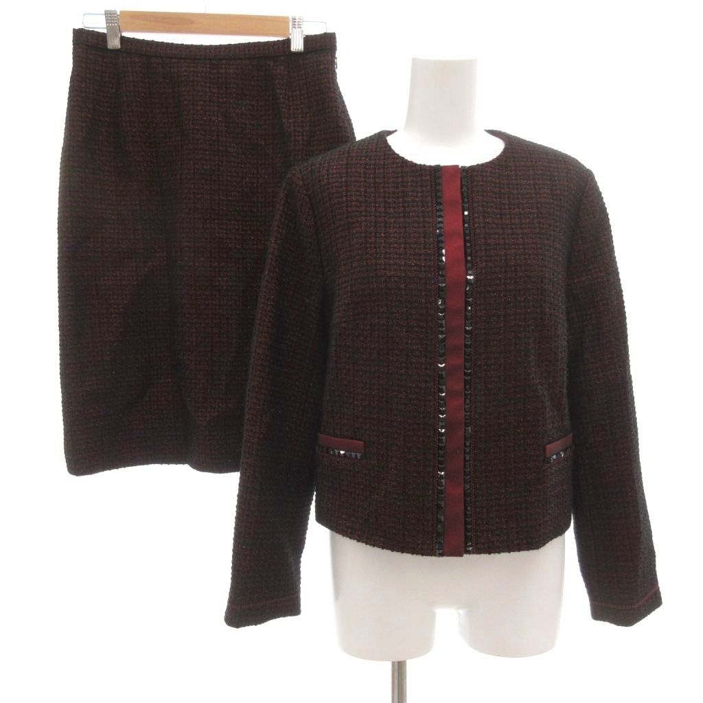 ハナエモリ HANAE MORI セットアップ スーツ ツイード ノーカラー