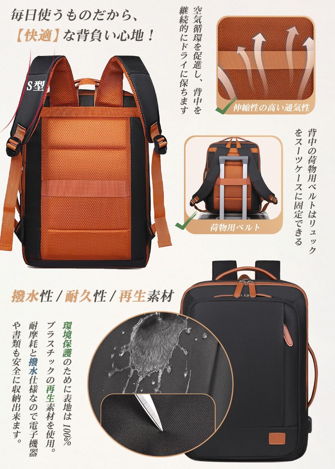 バッグ 【特価商品】バックパック 旅行バッグ 多機能 15.6インチ １つ4役 PC 4WAY 機内持ち込み リュックサック 拡張 撥水加工 レディース 通勤 ビジネスリュック 出張 大容量 通学 30L 乾湿分離ポケット リュック USB充電ポート [VENDAGO