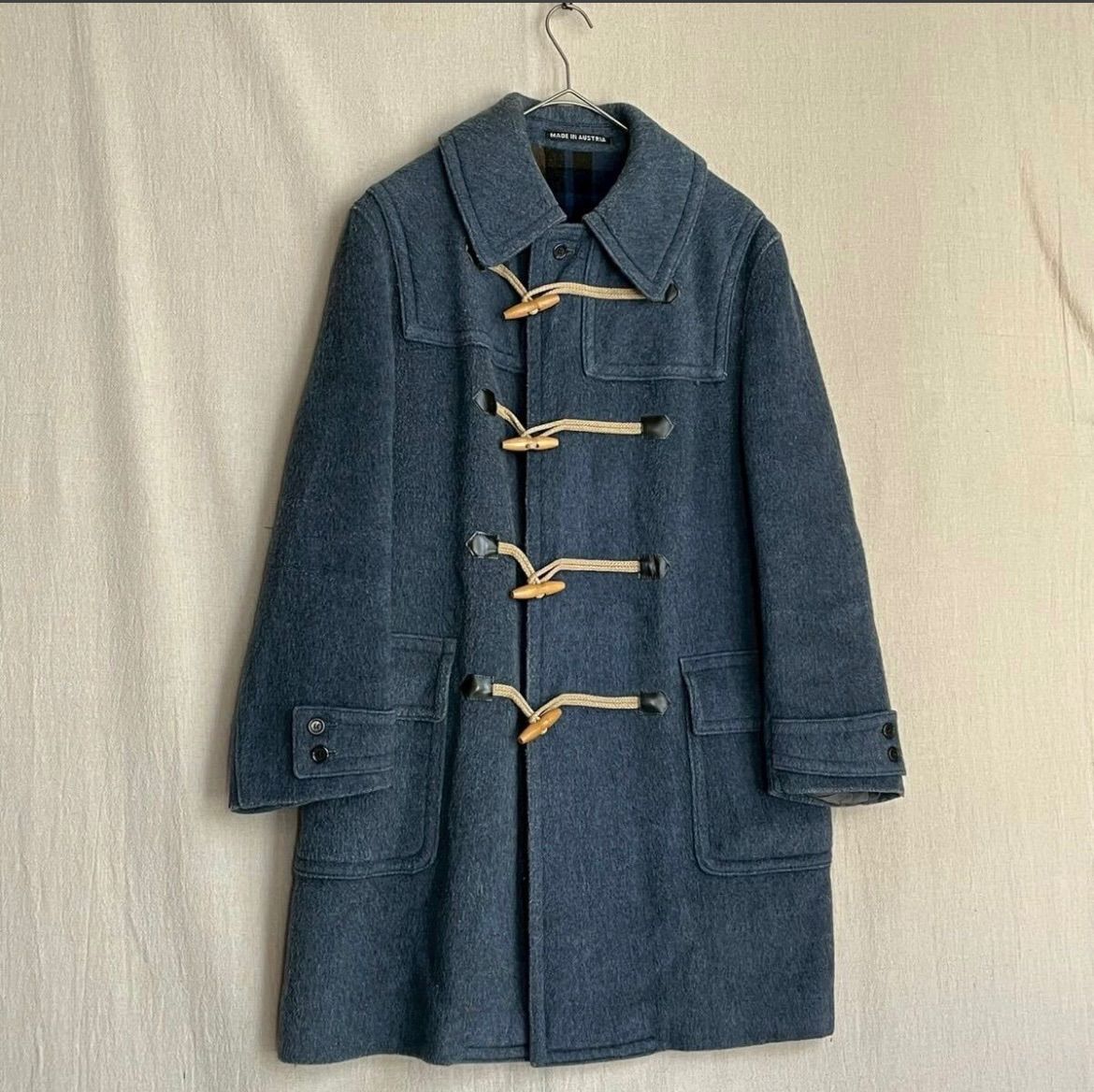 70s Euro vintage ダッフル コート/ ウール ブルー ユーロ ビンテージ